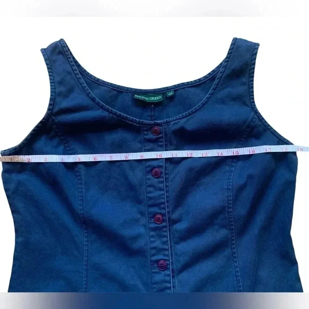 Vintage “Racing Green” Blue Button Down Midi Dress- Size 14R (Large) - Picture 7 of 8